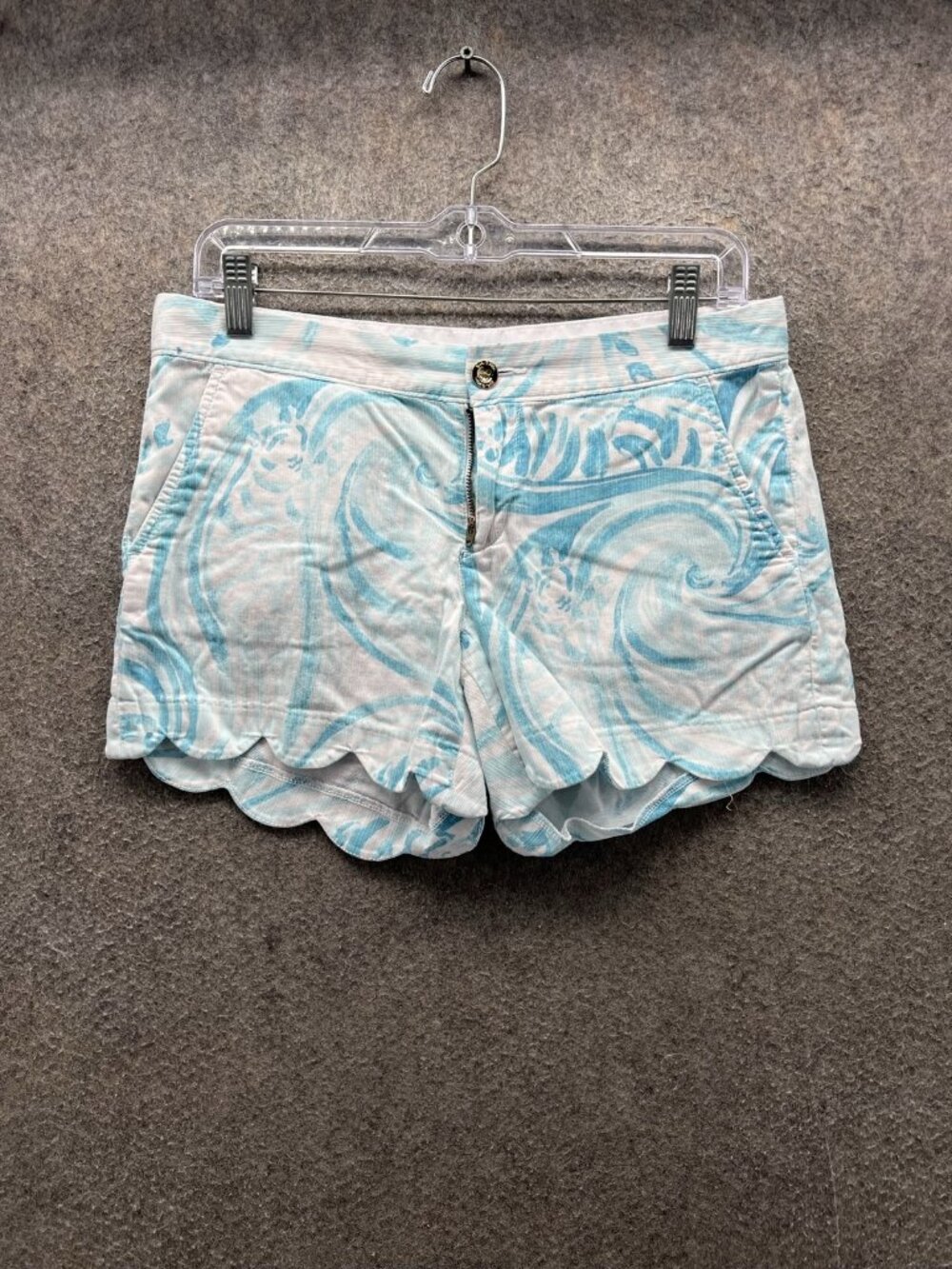 Lilly Pulitzer Shorts Womens 4 Blue Paisley Corduroy Chino Scallop Hem Casual